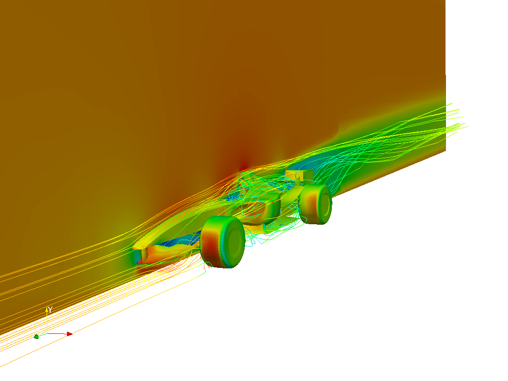 Aerodynamics analysis of a Formula One F1 Race car and post processing image