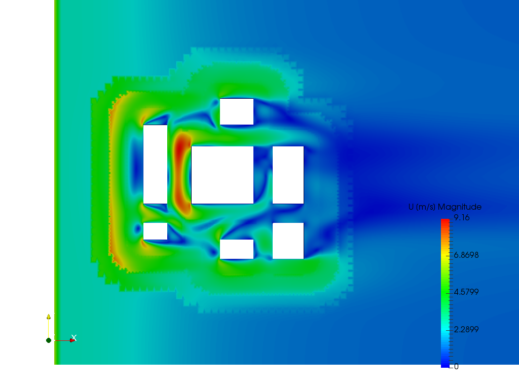 wind velocity around buildings CFD simulation image